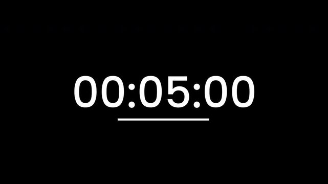 Digital Countdown White Alarm Clock Timekeeper - Animated Stopwatch Countdown 5 minutes to 0 minutes Fast Motion Overlay Watch Chronometer Animation