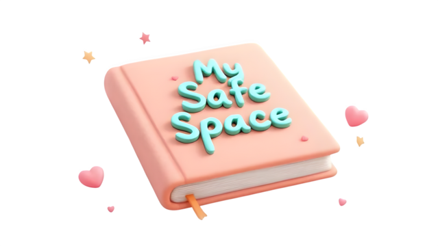 Diary with "My Safe Space" text 3d style, isolated on white background