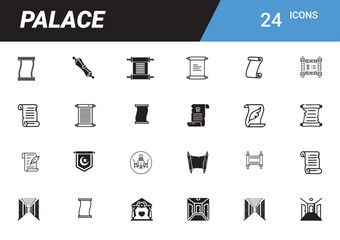 Palace Icon Set: A comprehensive collection of meticulously crafted palace-themed icons in minimalist monochrome style, offering a versatile resource for design and branding.