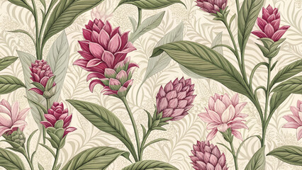 Vector Illustration Seamless Pattern Siam Tulip Flower Designed for Fabric or Wallpaper Printing.