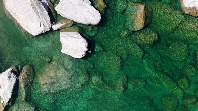 Drone view at river Maggia of Ponte Brolla in Switzierland
