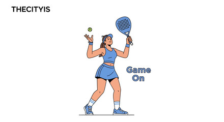 Let's play Padel tennis match stylized illustration of a woman about to serve