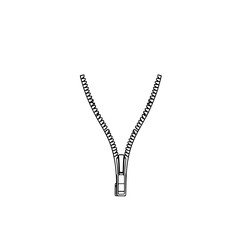 Open Zipper: A simple line art illustration depicts an open zipper, showcasing its teeth and slider against a white background.