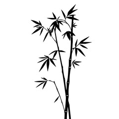Obraz premium Bamboo Silhouette: Elegant black and white line art illustration of bamboo stalks and leaves, creating a serene and minimalist design.