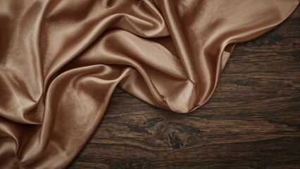 Lustrous silk material placed on a rich dark wood base