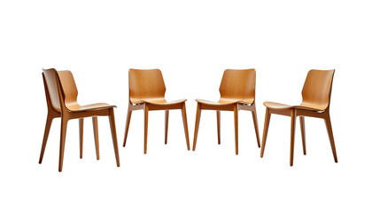 Elegantly simple, three wooden chairs on a dark, minimalist backdrop for interior design inspiration
