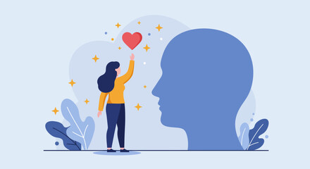 Human connection and mental health concept with heart and silhouette