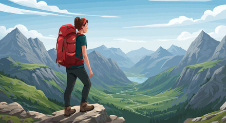 Adventure trekking in majestic mountain landscape at sunrise