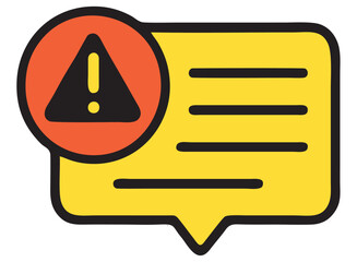 Flat Vector Icon of Pop-up Notification Alert with Exclamation Mark on Transparent Background