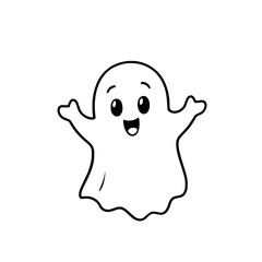 Obraz premium Happy Halloween Ghost: A cute line art illustration of a cheerful ghost, showcasing its playful expression and simple design, perfect for seasonal celebrations.