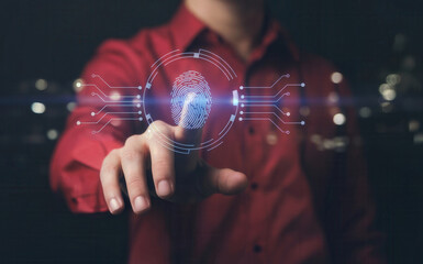 Man uses fingerprint scanner for secure digital access