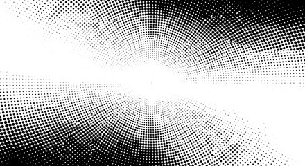 Abstract black and white halftone circle pattern with swirl effect