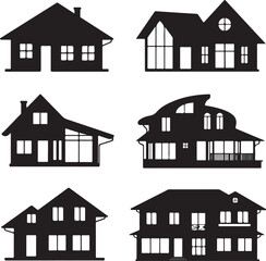 Diverse residential building silhouettes houses buildings