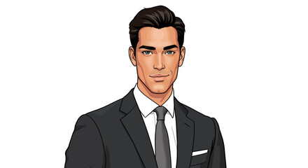 Confident young man in suit with clean line art style