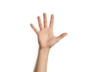 A single hand extended upward against a dark solid color on transparent background