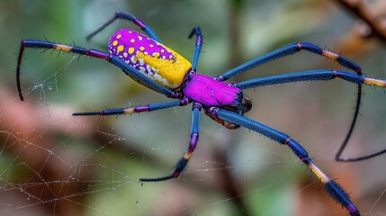 Colorful spider weaving intricate web outdoors