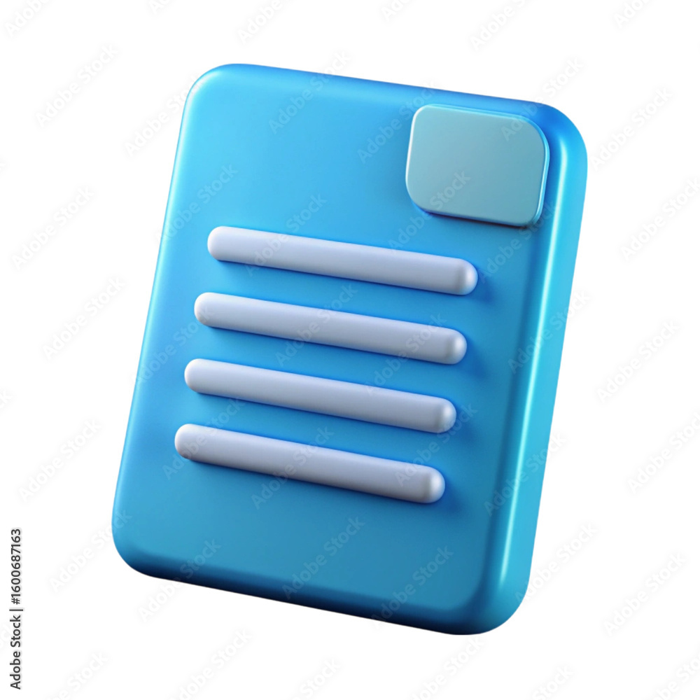 Fototapete 3d rendered blue document icon with rounded edges on a black background for business or design