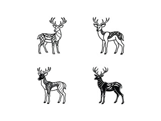 Tribal Deer EPS  Bundle Geometric Wildlife Vector Line Art Tattoo Design for Cricut, Laser Cut, Print

