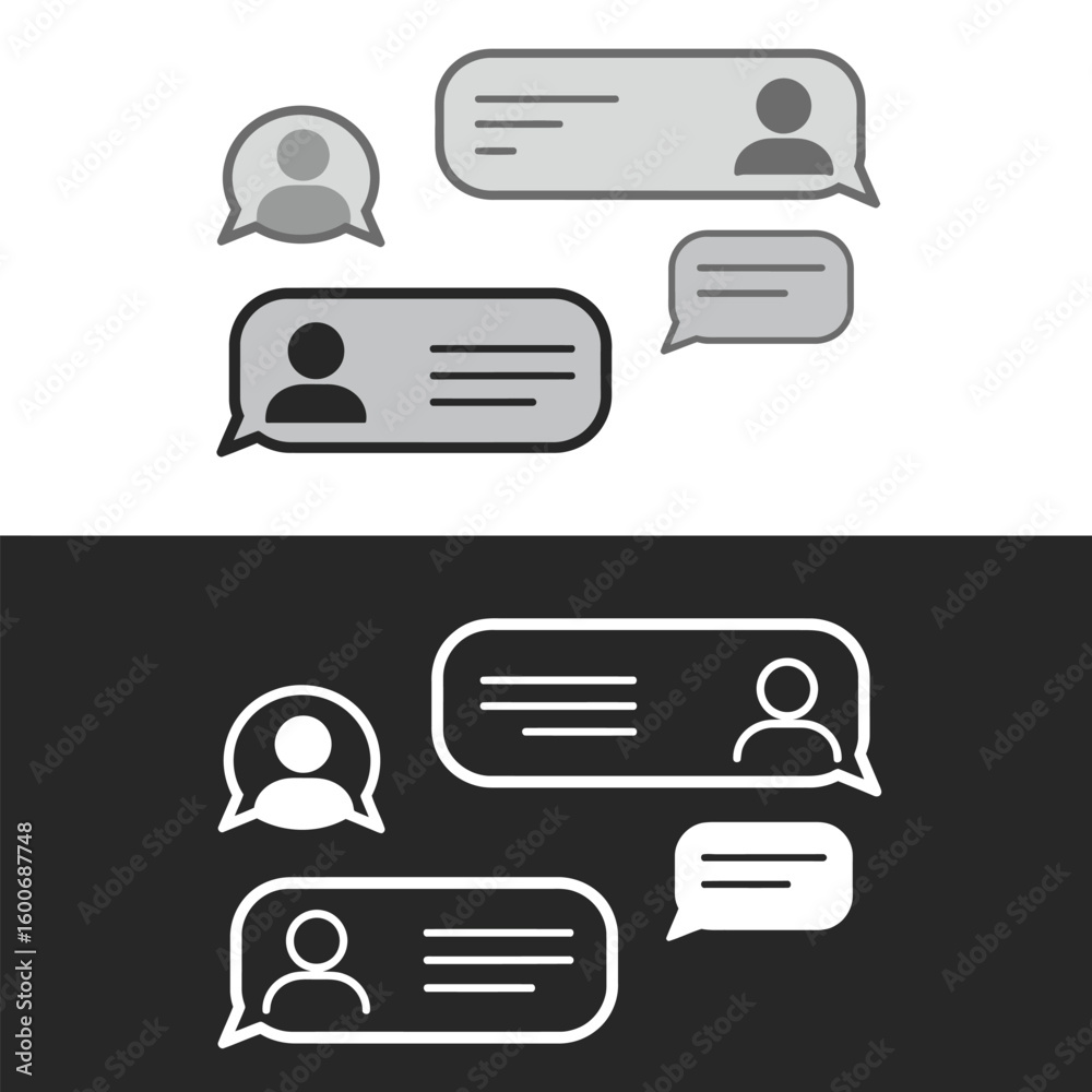 Fototapete Chat Bubbles with User Icons in Light and Dark Mode Design