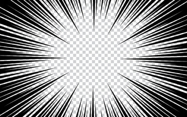 Black and white radial line background in comic book. Manga speed frame.