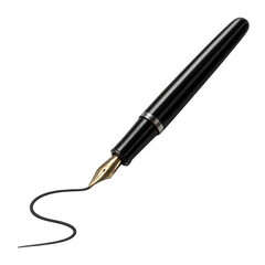 Inclusive Design For Left Handers Isolate Transparent Elegant Black Fountain Pen with a Gold Nib and Ink Swirl International Left-Handers Day Concept PNG Die-Cut For Advertising