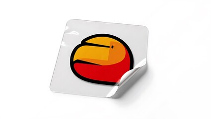 Sticker with a toucan head design in red and yellow with a black outline on a white background