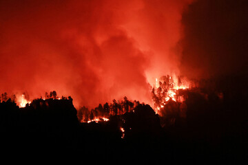 The Palisades fire burns fiercely during a powerful windstorm, spreading devastation across the...