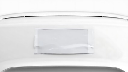 Close up of a white surface with a rectangular white label affixed to it in a well lit environment