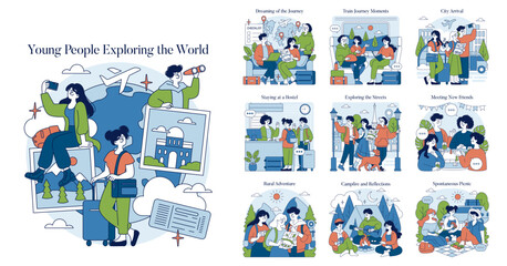 Young Travelers and Adventurers Vector Illustration