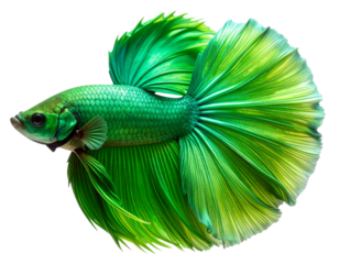 Elegant Green Betta Fish with Long Flowing Tail, isolated on a transparent background.