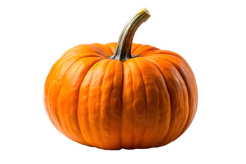 Obraz premium A perfectly round vibrant orange pumpkin with a textured surface and a sturdy green stem sits isolated on a clean transparent background