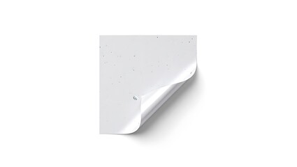 A white square paper with curled corner on a white background in a studio shot with soft shadows