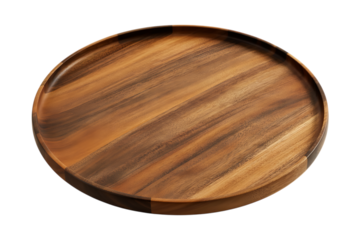Round wooden plate isolated on transparent background