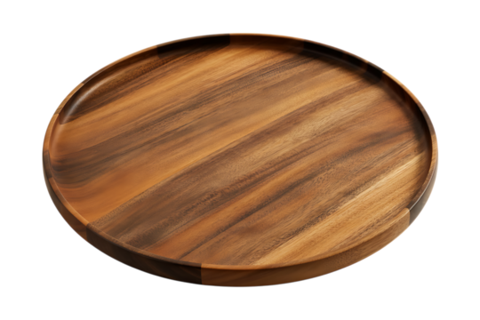 Round wooden plate isolated on transparent background