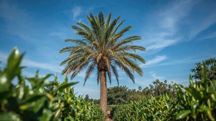 Obraz premium Blue sky behind a sugar palm tree