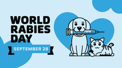 World Rabies Day Awareness Poster Illustration with Dog, Vaccine, Injection and Medical Symbols