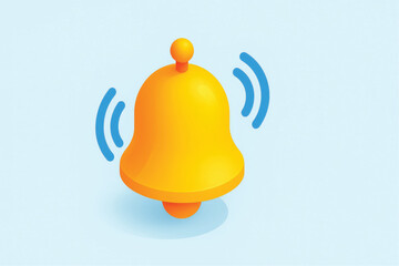 Isometric 3D Notification Bell Icon with Sound Waves – Minimal UI Design in Bright Color Palette