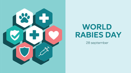 World Rabies Day Awareness Poster Illustration with Dog, Vaccine, Injection and Medical Symbols