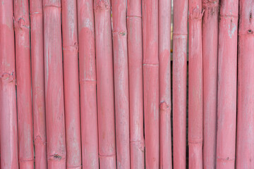 Pink bamboo sticks are arranged in a row