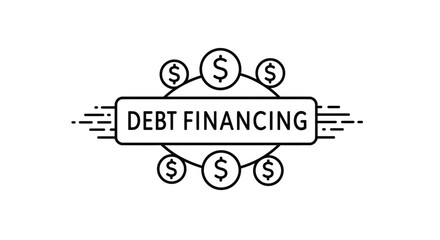 Fototapeta premium Debt Financing: A symbolic monochrome graphic, encapsulating the concept of debt financing. Envisioned is a ring of dollar coins surrounding a central label.