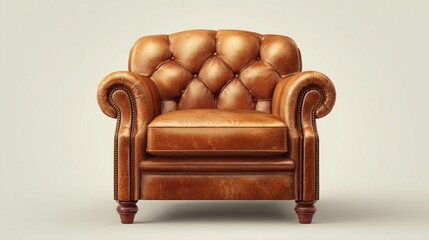 Tan leather armchair with tufted back, classic design