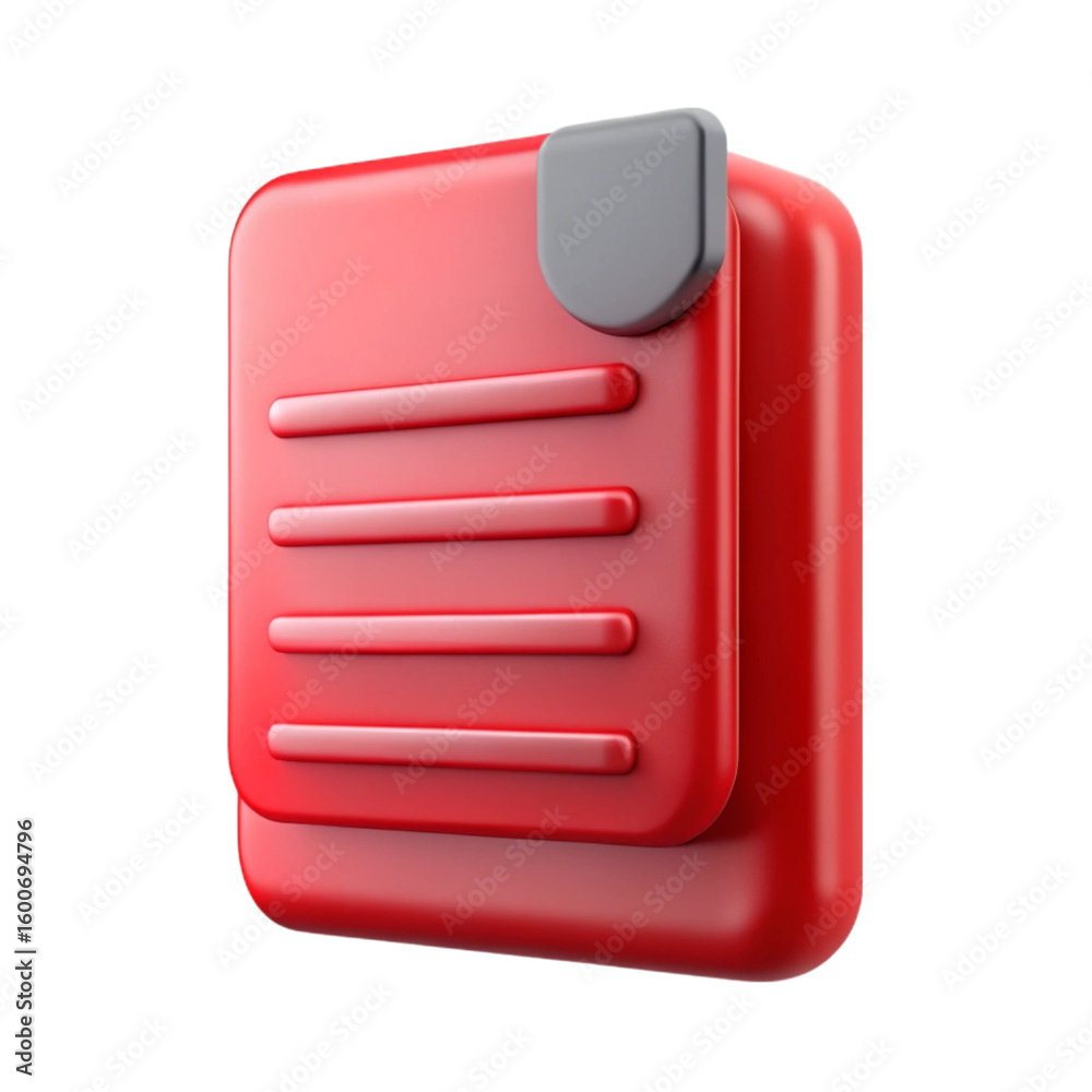 Fototapete stylized 3d rendering of a red file folder with gray binder clip on black background