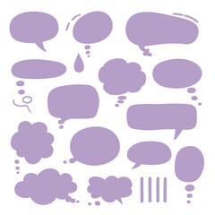 Collection of Hand Drawn Speech Bubbles in Purple on a White Background