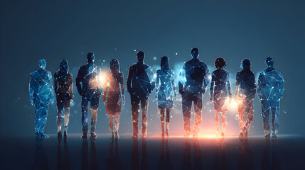 diverse business team standing together digital technology
