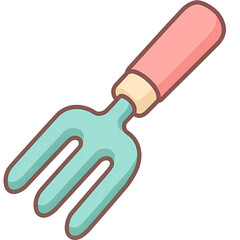 A Cute Cartoon Garden Fork With a Pink Handle and Teal Prongs