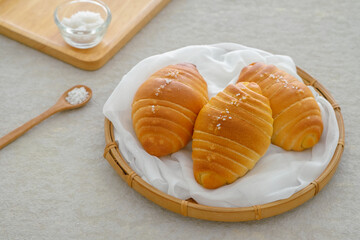 Shio Pan, Japanese salted roll bread on basket
