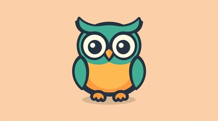 Fototapeta premium Cute cartoon owl, simple design, cheerful, background image, kids, illustration, for print, web