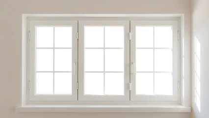 Obraz premium Minimalist white window frame with translucent panels filtering soft daylight.
