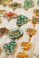 A Collection of Beautiful and Colorful Gemstone Rings on Ring Display Tray Box Holder Storage Organizer Case