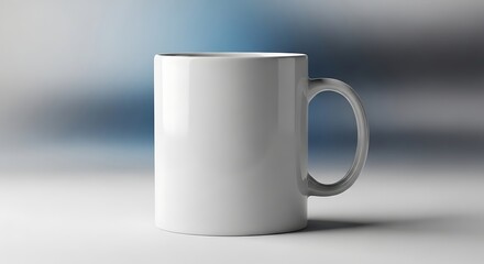 Obraz premium Minimalist rendering showcases a clean, glossy white ceramic mug against a gradient backdrop.